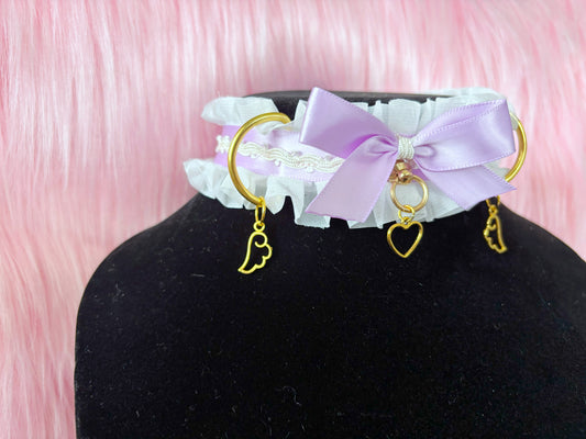 Lavender & White Magical Girl Ruffle D-Ring Collar
