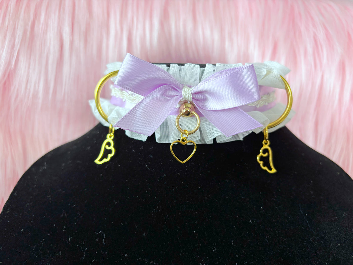 Lavender & White Magical Girl Ruffle D-Ring Collar