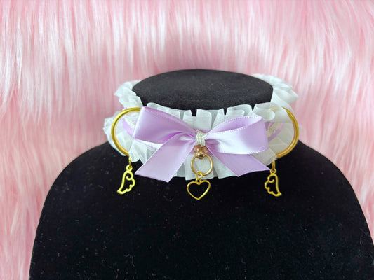 Lavender & White Magical Girl Ruffle D-Ring Collar