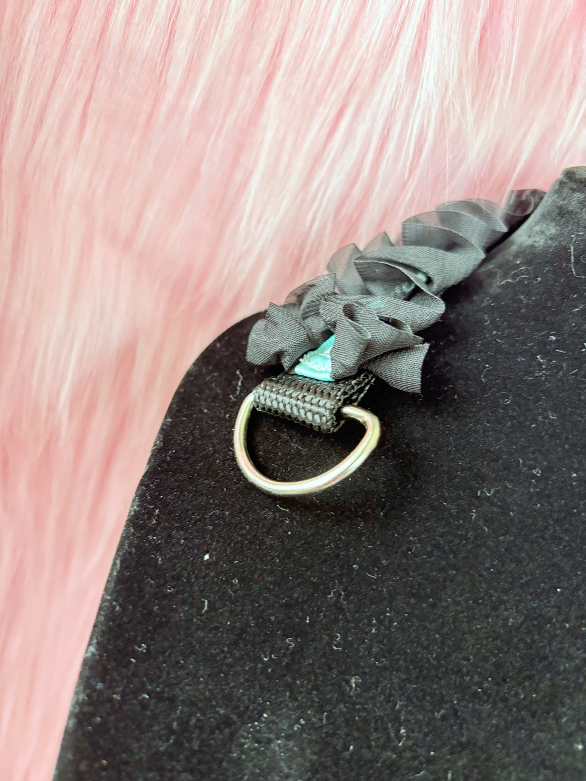 Mint Blue & Black Ruffle D-Ring Collar